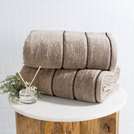 Hastings Home 2-piece Luxury Cotton Towel Set, Bath Sheet Made from 100% Zero Twist Cotton, (Taupe/Black) 591017QII